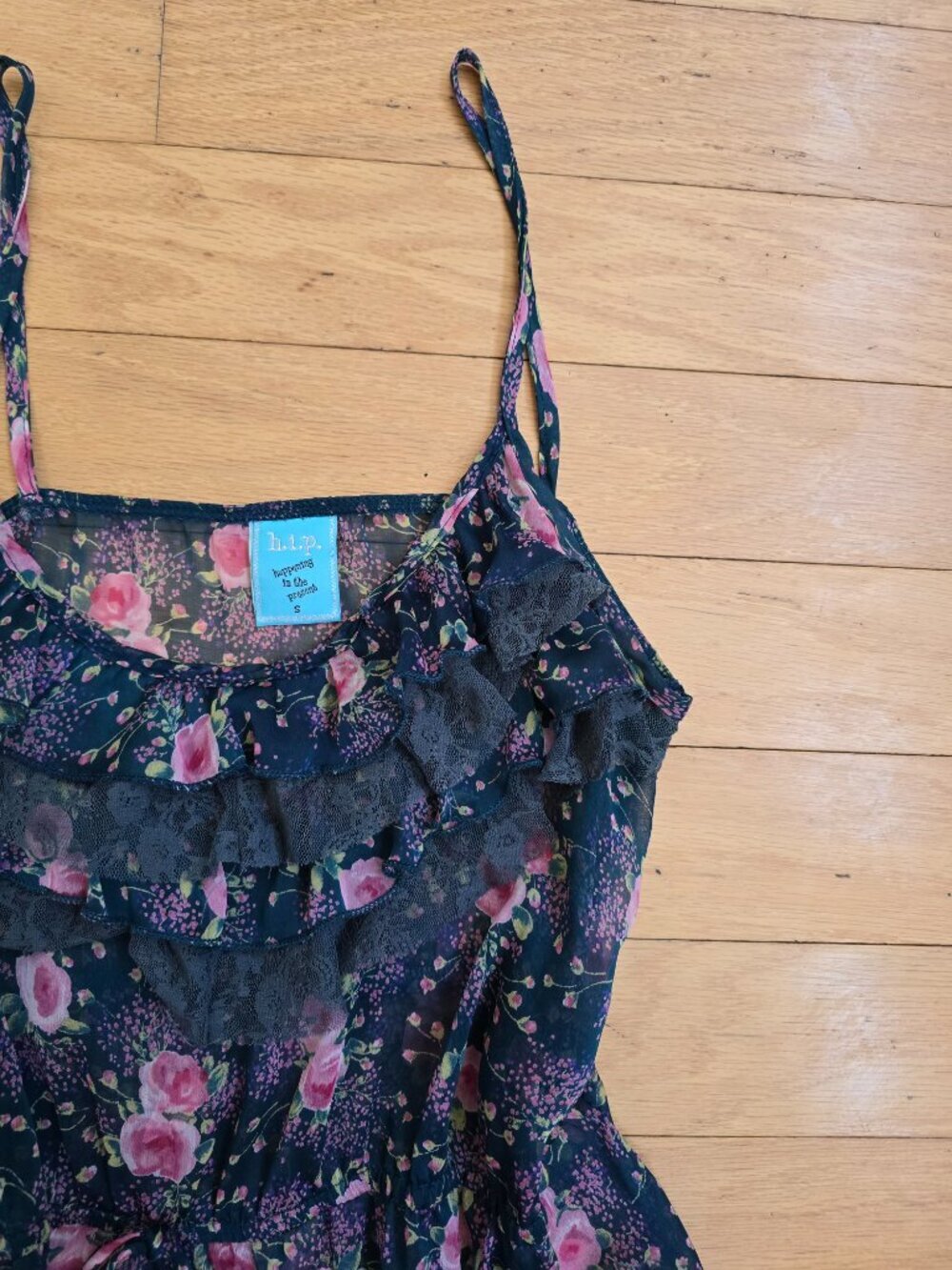 vintage Y2K cottagecore teal floral sheer ruffle romantic tank top | WMS S - Picture 3 of 11